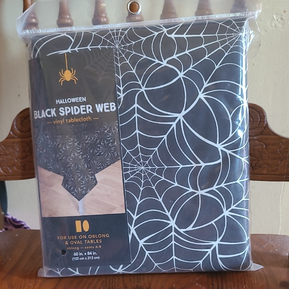 Halloween Black Spider Web Vinyl Tablecloth